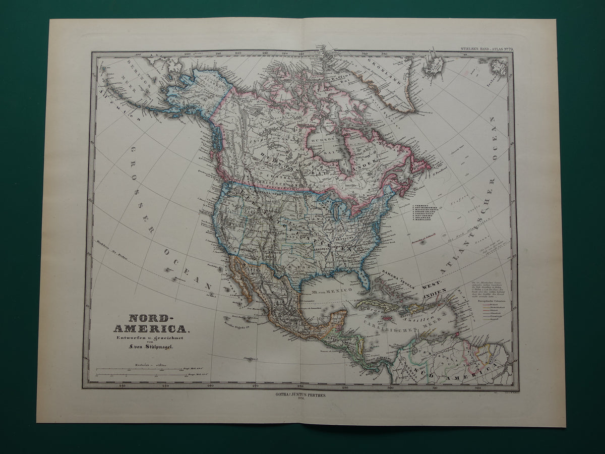 Old map of North America in 1876 Large original 150+ year old antique map of the USA Canada Mexico Greenland