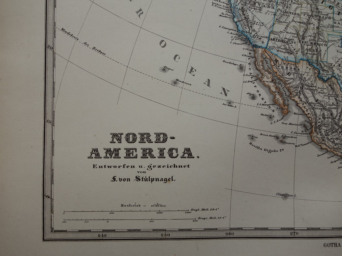 Old map of North America in 1876 Large original 150+ year old antique map of the USA Canada Mexico Greenland