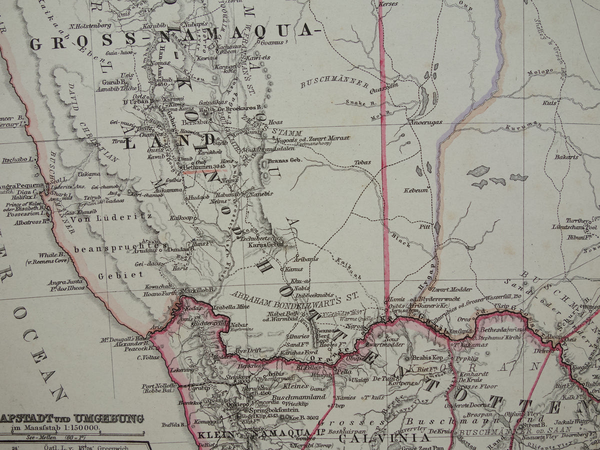 Old map of South Africa in 1886 Large original 140+ year antique map of Orange Free State Namibia Botswana Cape Colony Transvaal