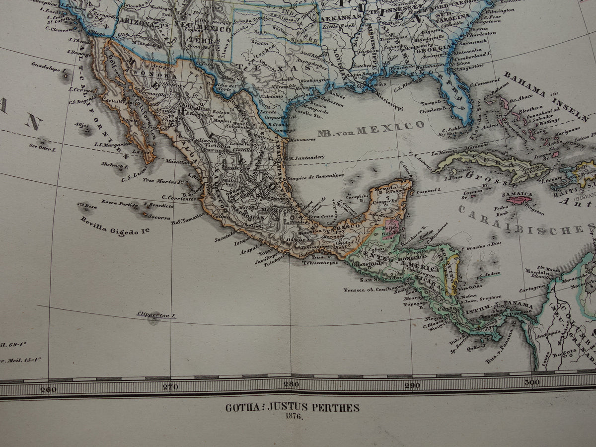 Old map of North America in 1876 Large original 150+ year old antique map of the USA Canada Mexico Greenland