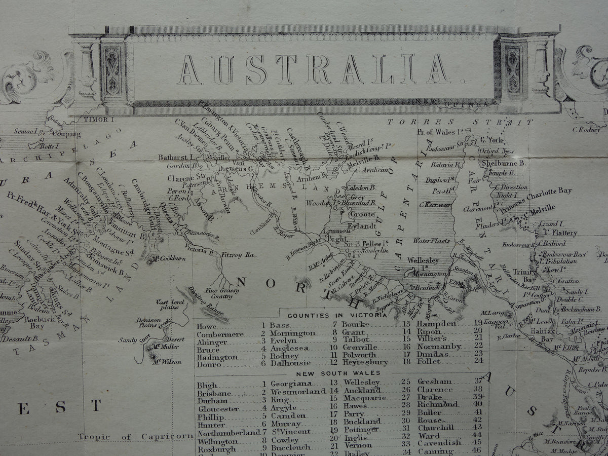 Australia old map from 1860 original antique map Australia John Rapkin - Vintage maps
