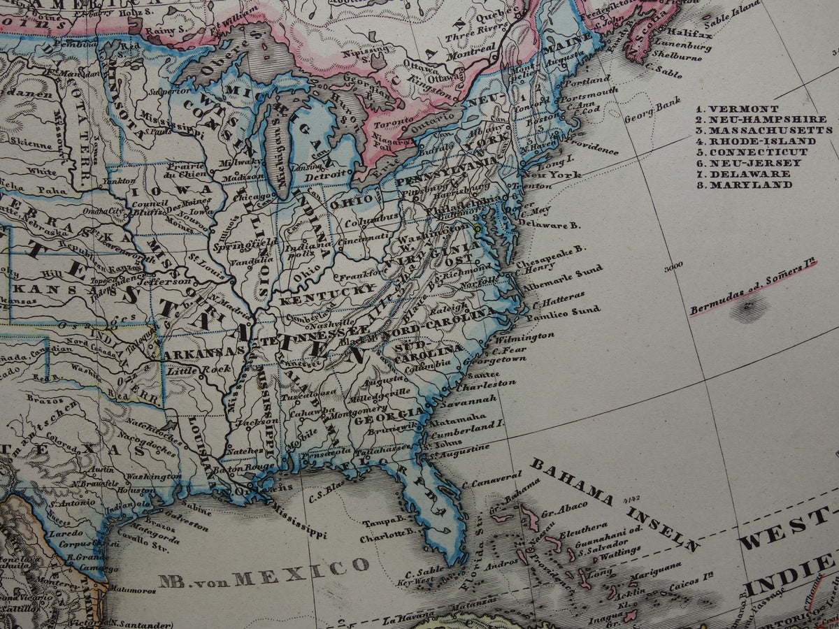 Old map of North America in 1876 Large original 150+ year old antique map of the USA Canada Mexico Greenland