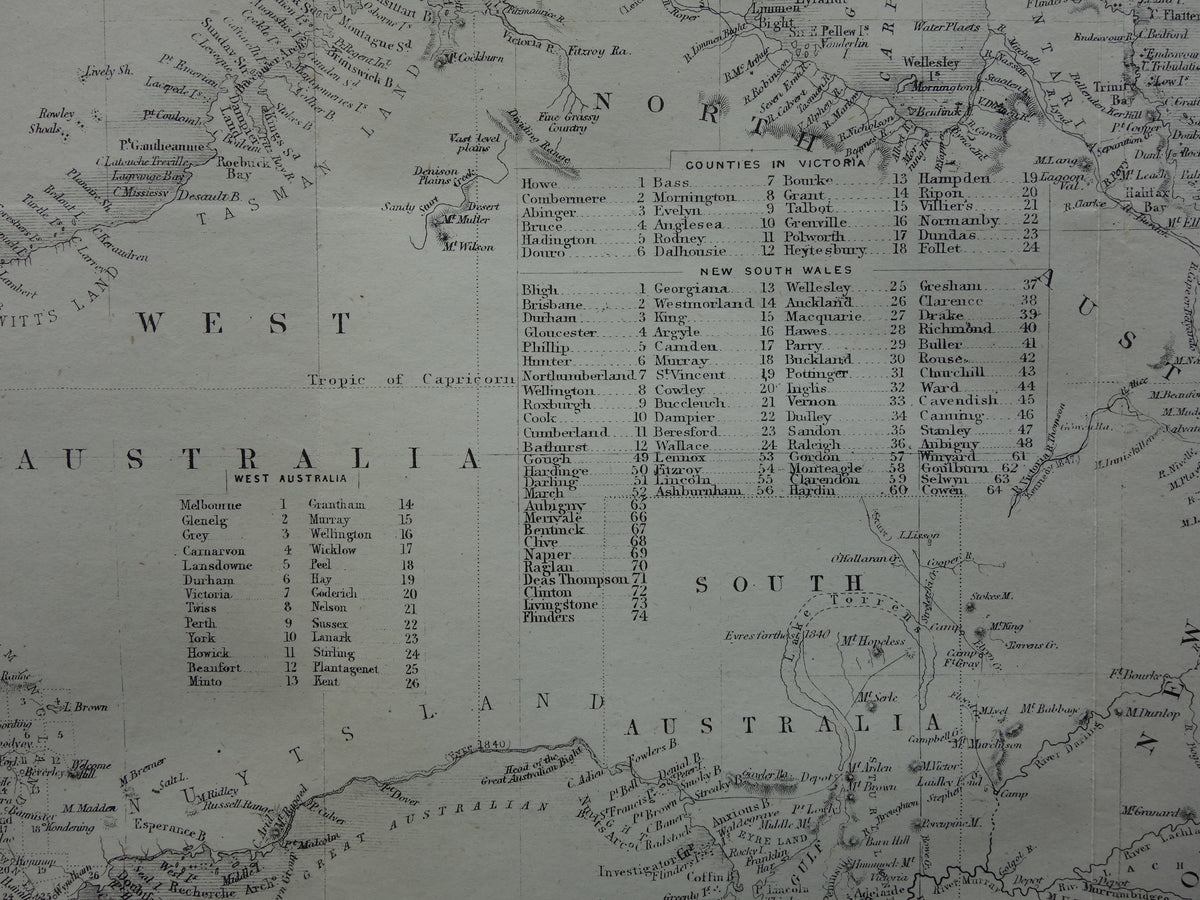 Australia old map from 1860 original antique map Australia John Rapkin - Vintage maps