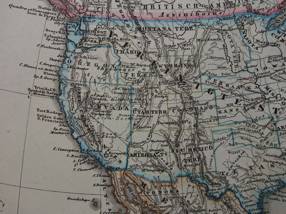 Old map of North America in 1876 Large original 150+ year old antique map of the USA Canada Mexico Greenland