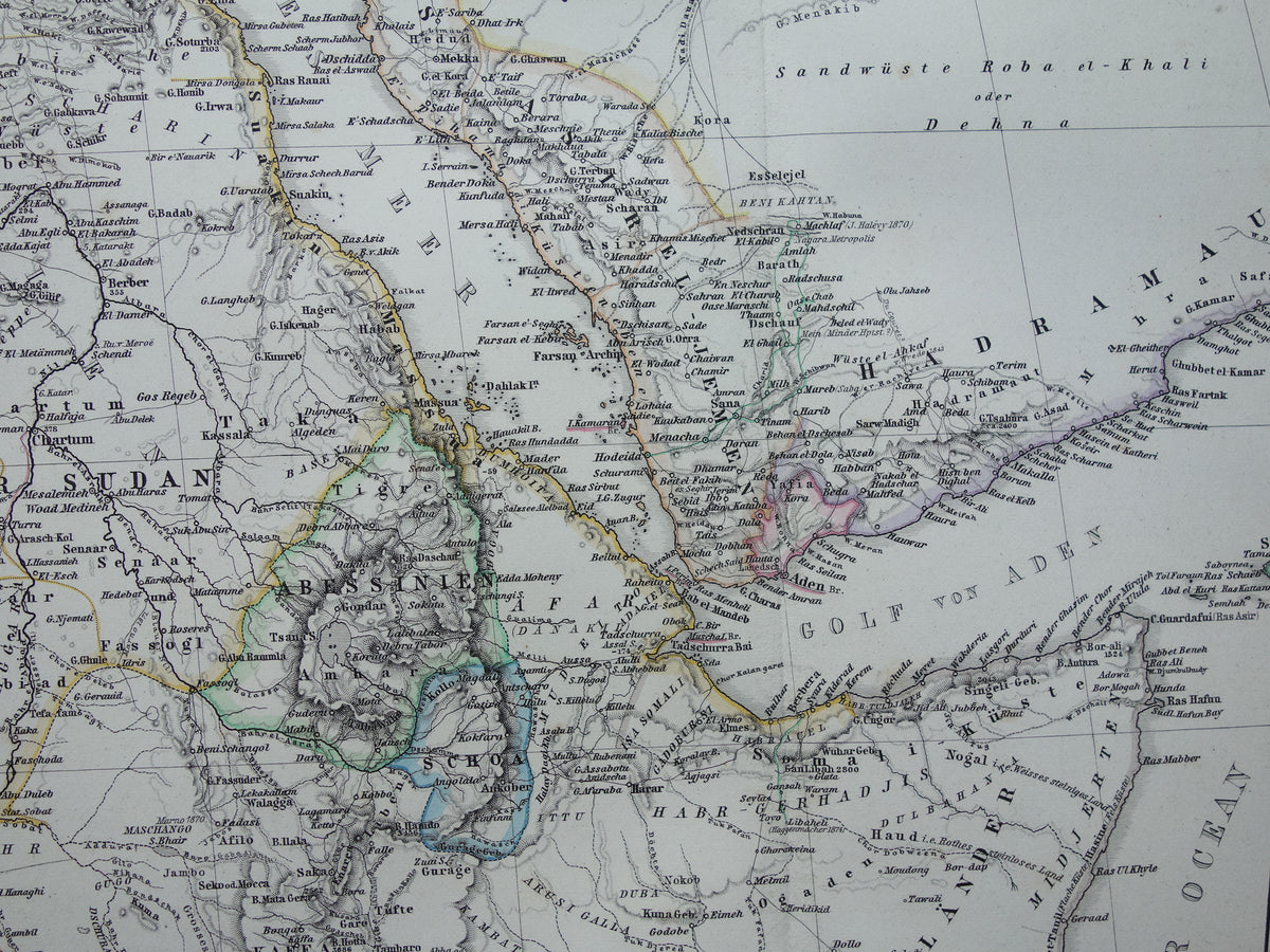 Saudi-Arabien Vintage Landkarte von Saudi-Arabien 1876 Original alte antike Karte Riad Dschidda