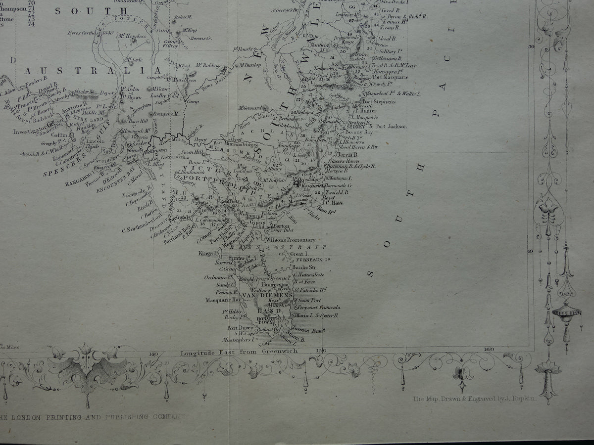 Australia old map from 1860 original antique map Australia John Rapkin - Vintage maps