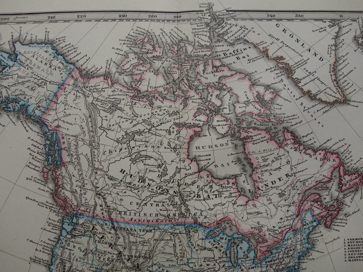 Old map of North America in 1876 Large original 150+ year old antique map of the USA Canada Mexico Greenland