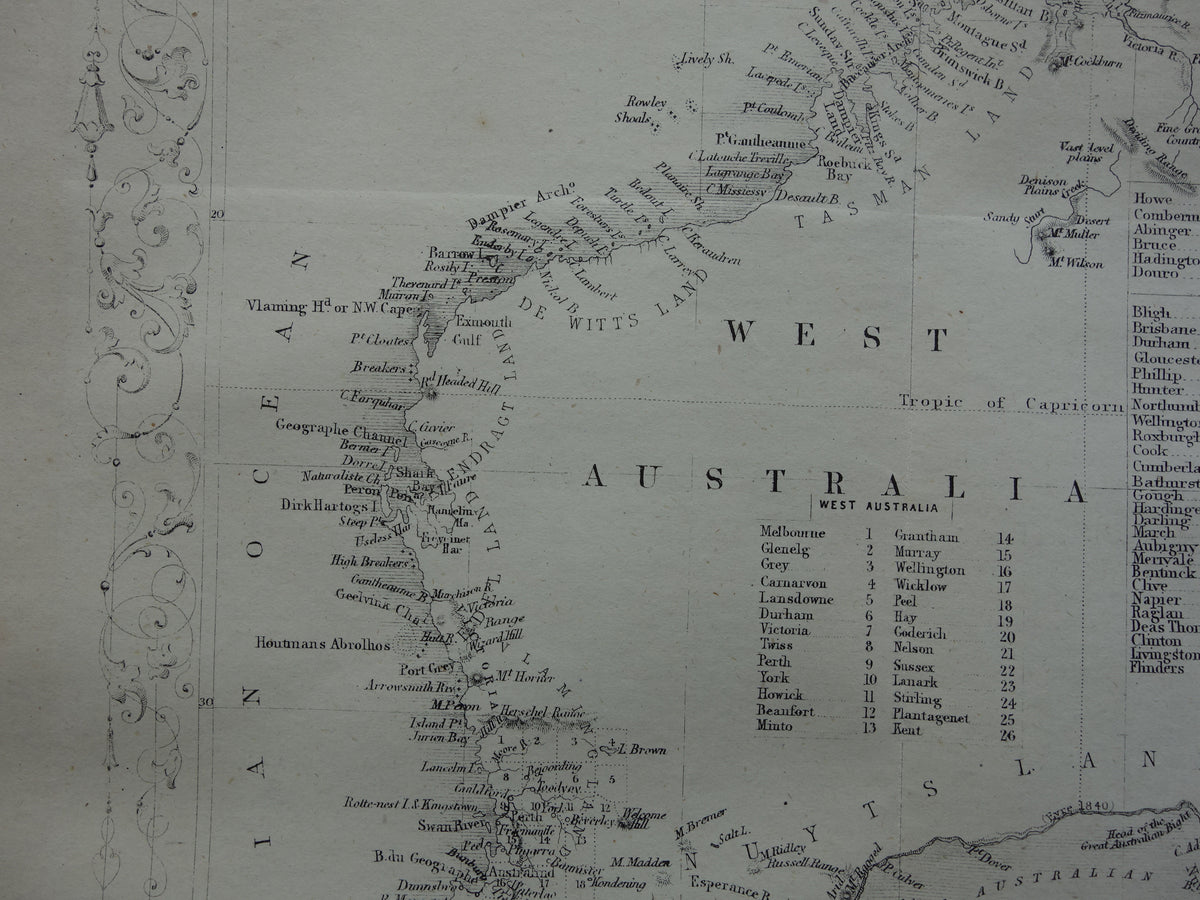 Australia old map from 1860 original antique map Australia John Rapkin - Vintage maps