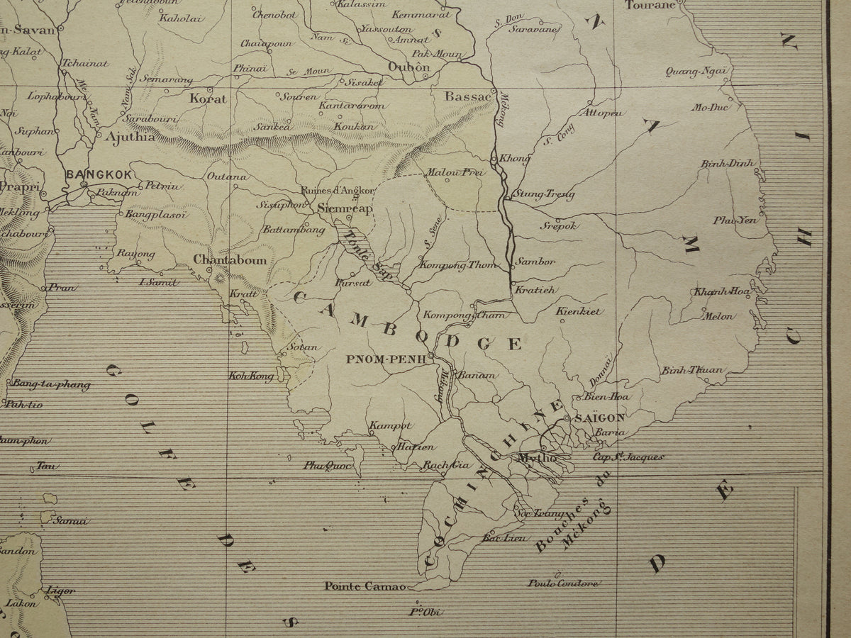 THAILAND Oude kaart van het Thailand uit het jaar 1896 historische landkaart Siam oude vintage kaarten