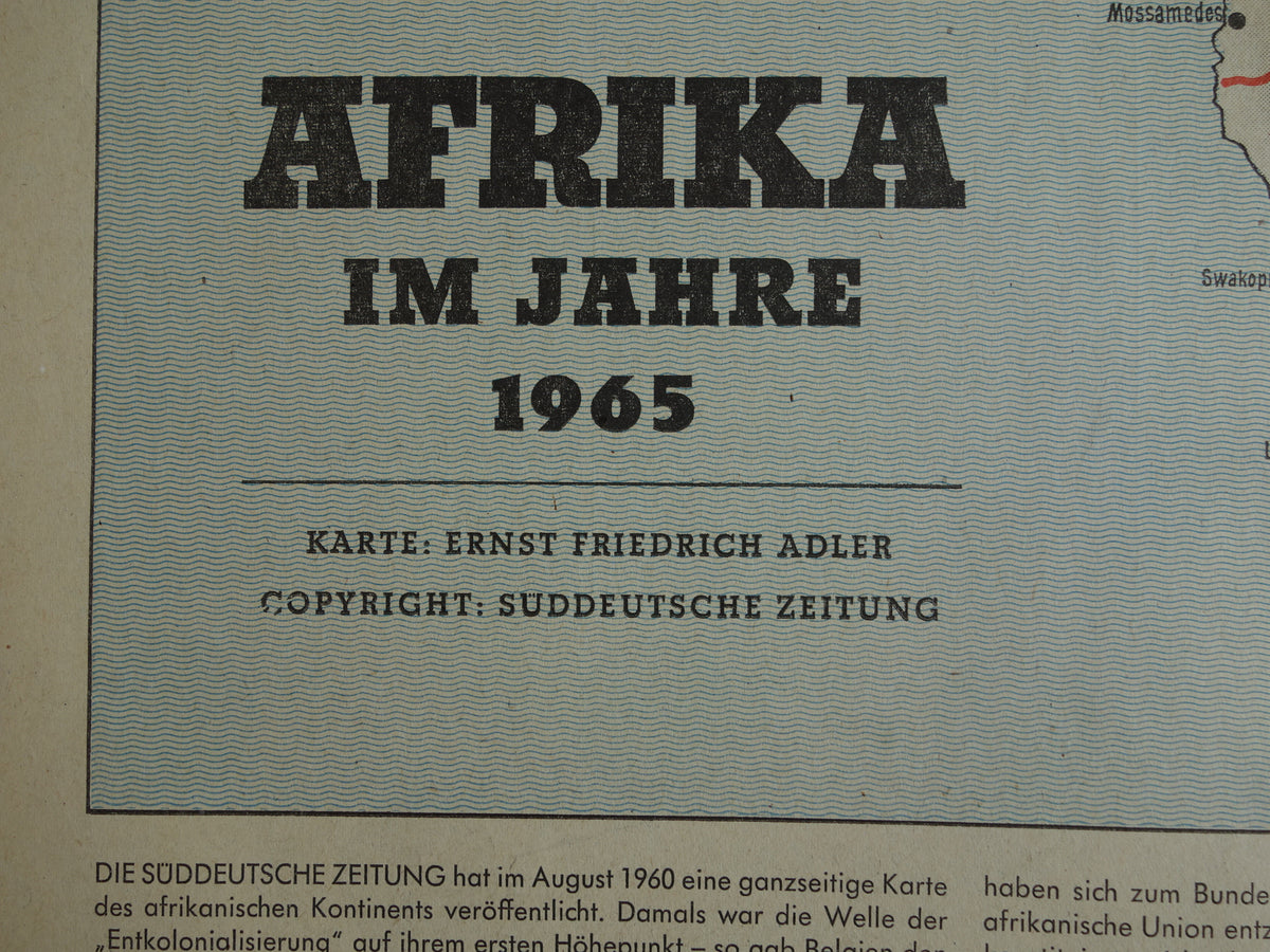 Old map of Africa from 1965 original historical map Africa continent 39 x 52 cm