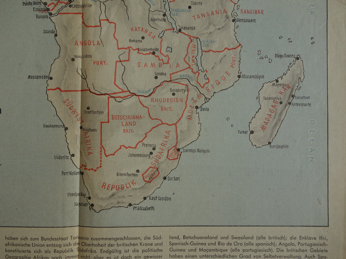 Old map of Africa from 1965 original historical map Africa continent 39 x 52 cm