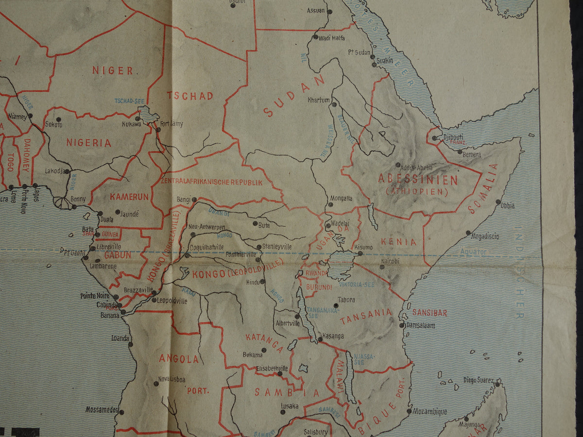 Old map of Africa from 1965 original historical map Africa continent 39 x 52 cm