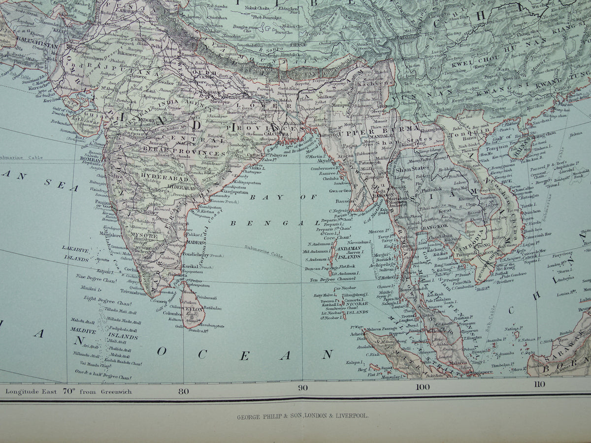 ASIA Large map of Asia from 1890 Antique English map