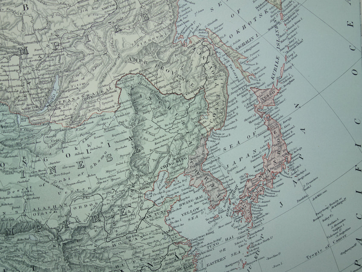 ASIA Large map of Asia from 1890 Antique English map
