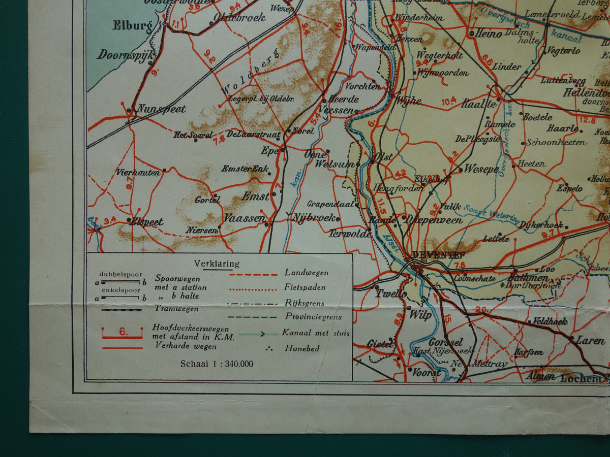 Overijssel Oude kaart van de provincie Overijsel uit 1928 originele Nederlandse vintage landkaart Deventer Zwolle