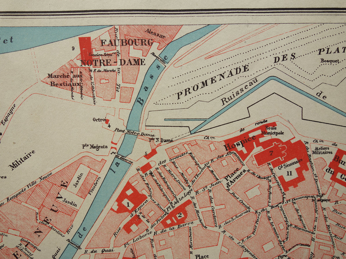 PERPIGNAN oude kaart van Perpignan Frankrijk 1896 originele antieke Franse plattegrond