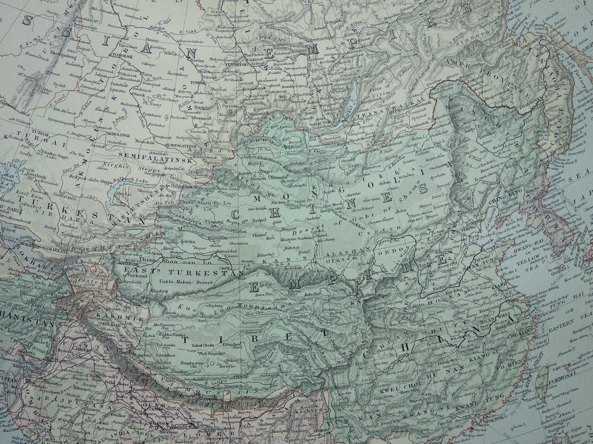 ASIA Large map of Asia from 1890 Antique English map