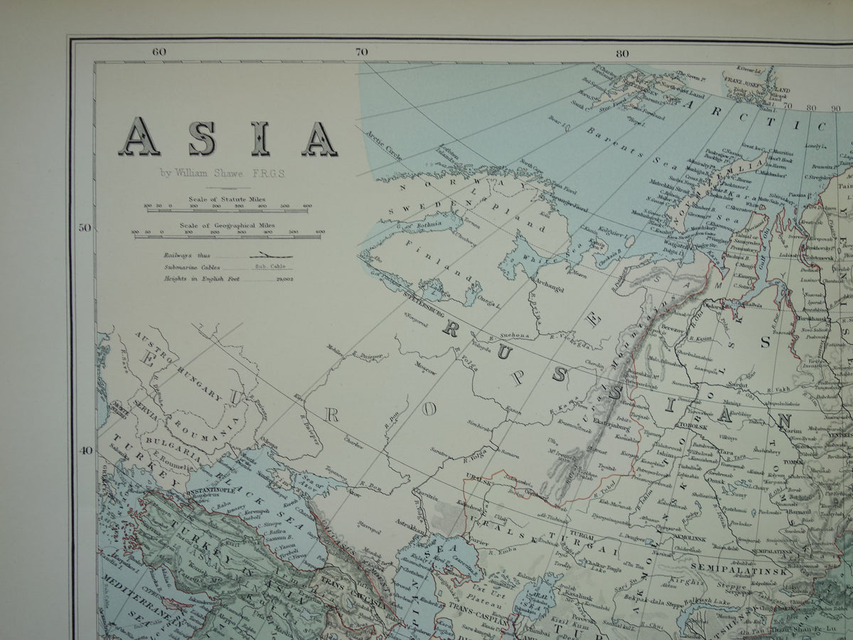 ASIA Large map of Asia from 1890 Antique English map