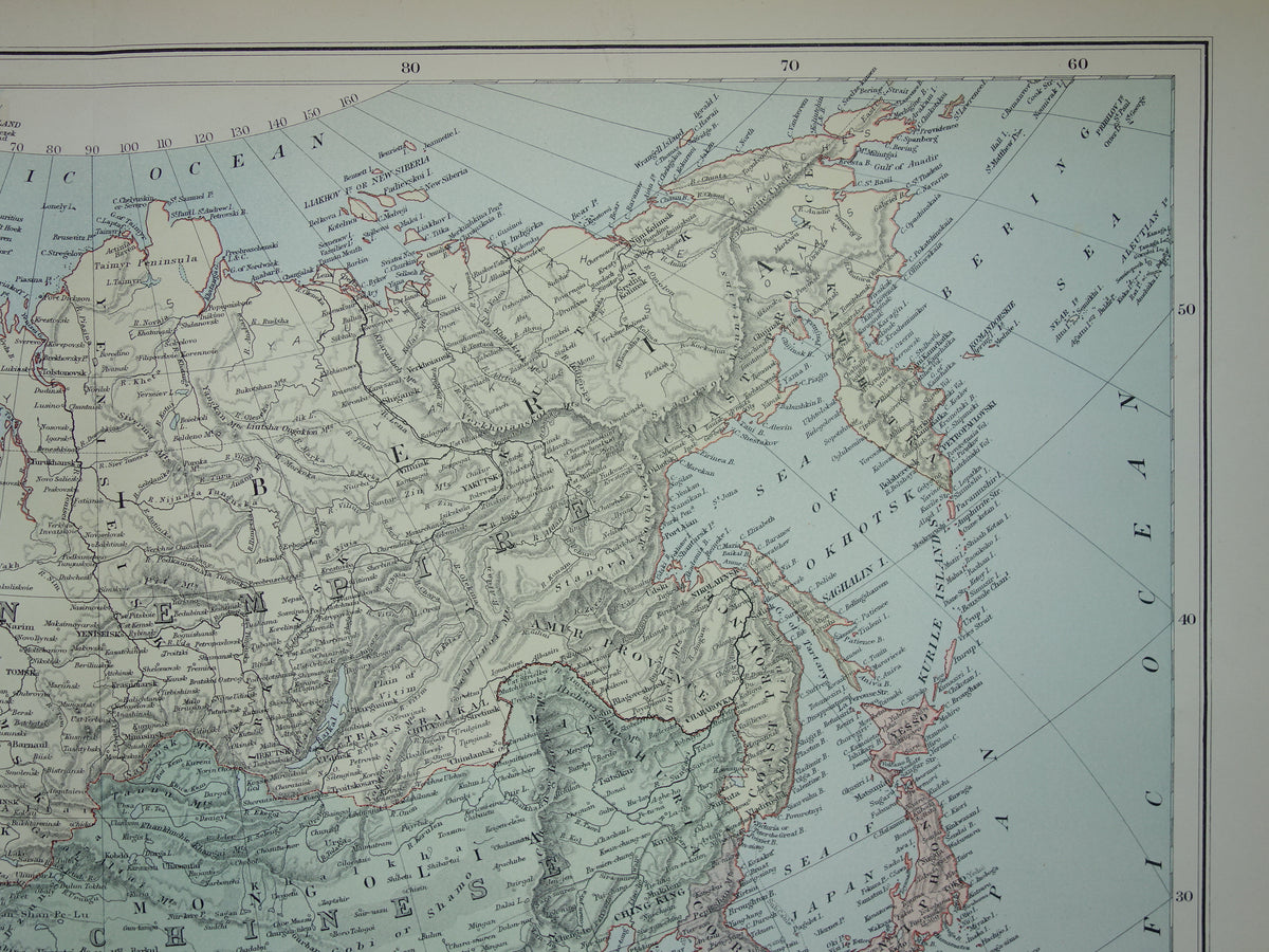 ASIA Large map of Asia from 1890 Antique English map