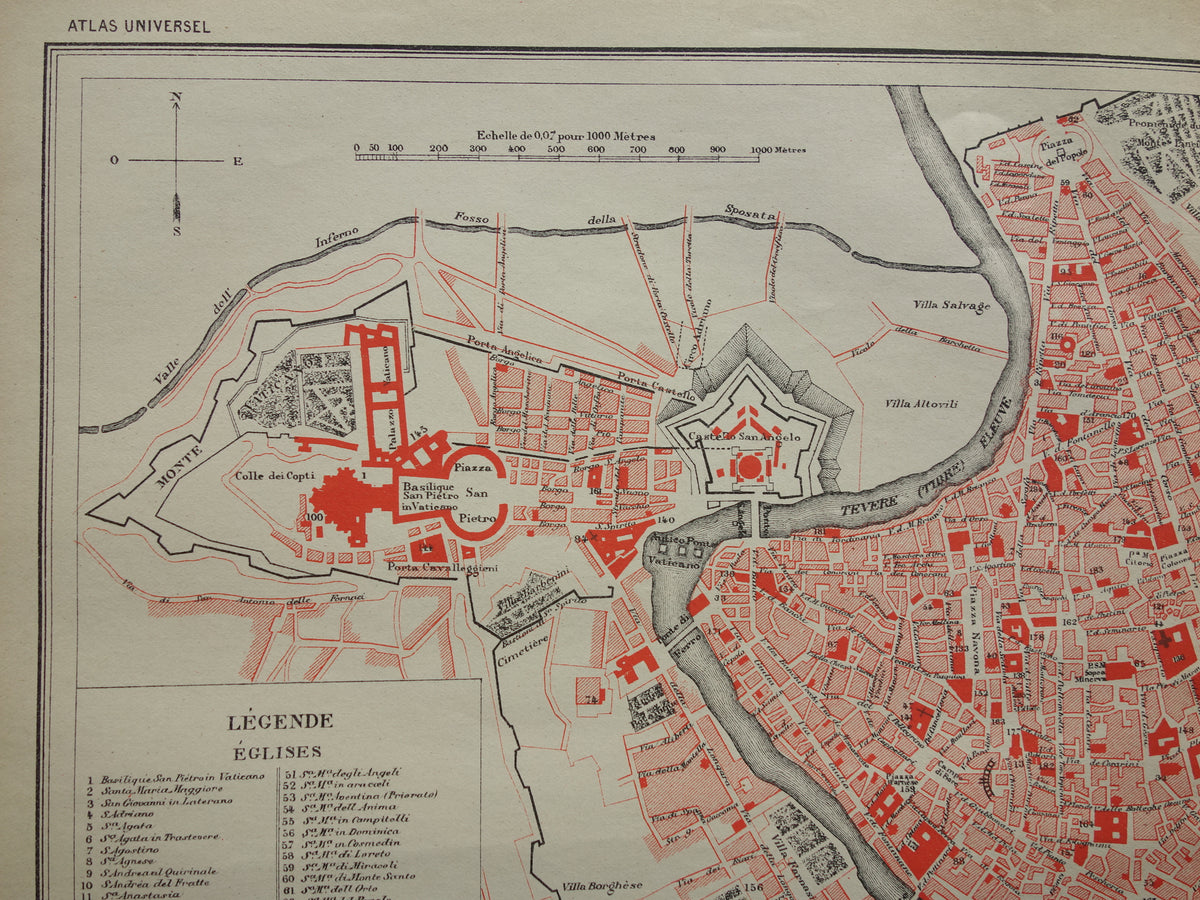 ROME oude kaart van Rome Italië 1896 originele antieke Franse plattegrond