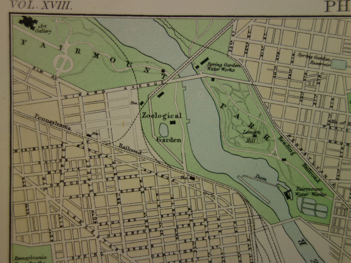 PHILADELPHIA oude plattegrond van centrum Philadelphia antieke kaart VS vintage kaarten