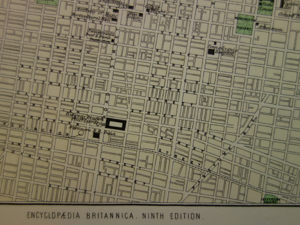 PHILADELPHIA oude plattegrond van centrum Philadelphia antieke kaart VS vintage kaarten