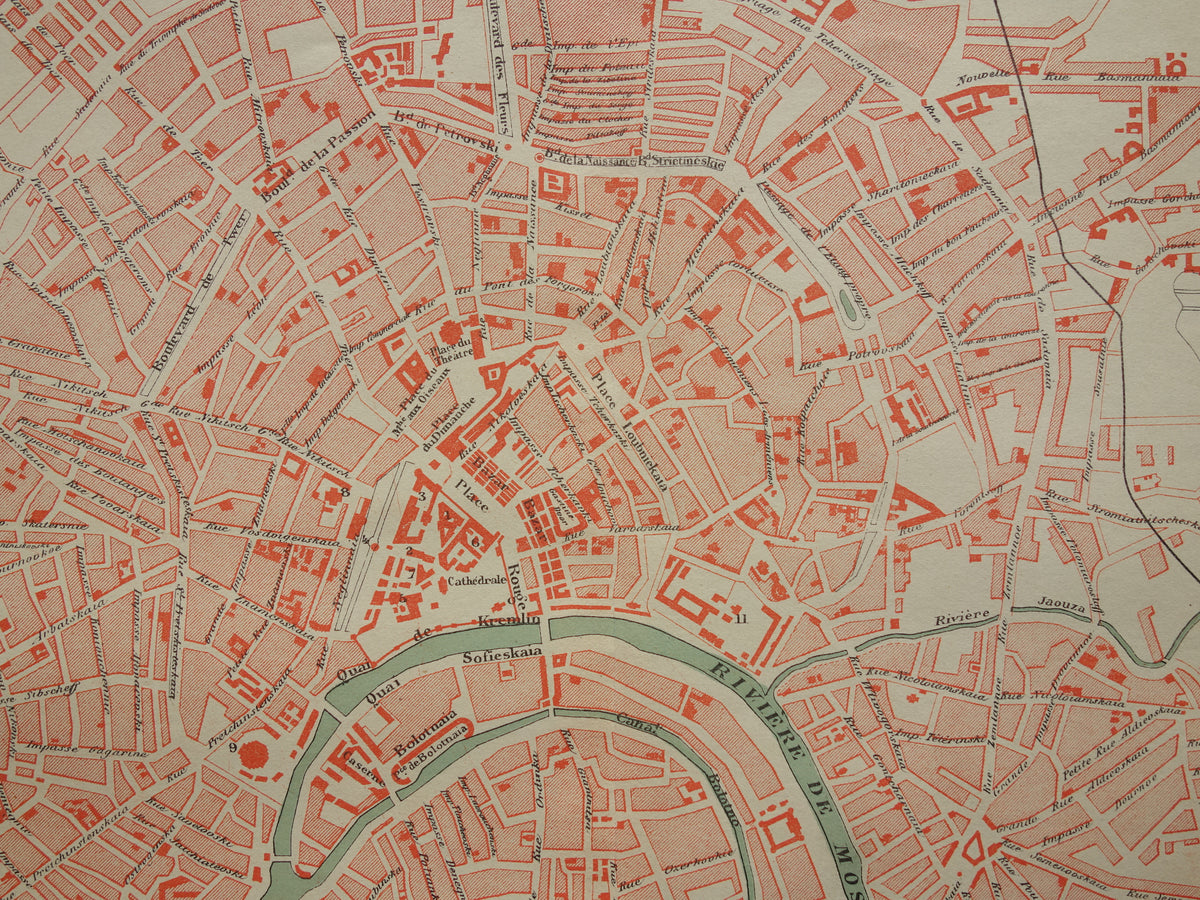 MOSKOU oude kaart van Moskou 1896 originele antieke Franse plattegrond