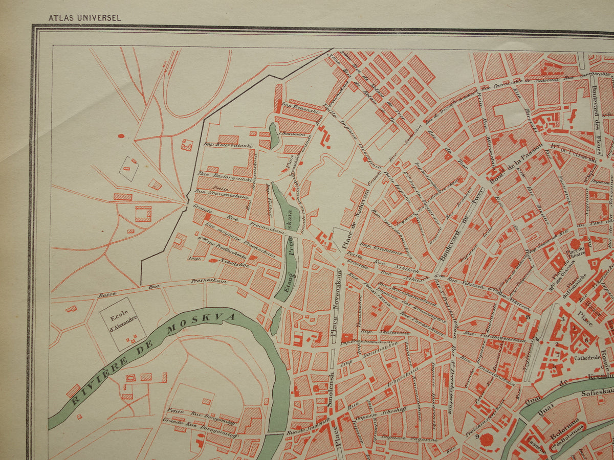 MOSKOU oude kaart van Moskou 1896 originele antieke Franse plattegrond