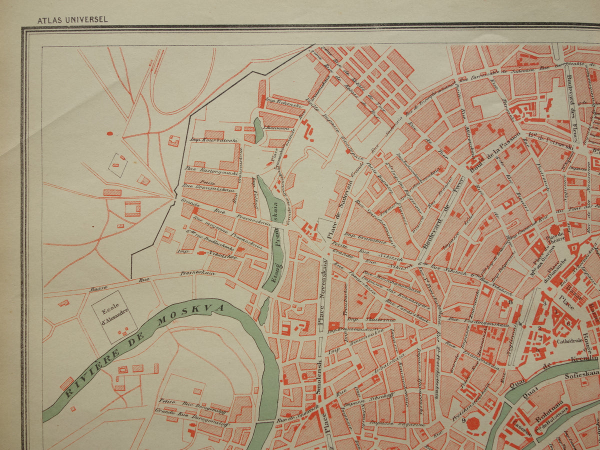 MOSKOU oude kaart van Moskou 1896 originele antieke Franse plattegrond