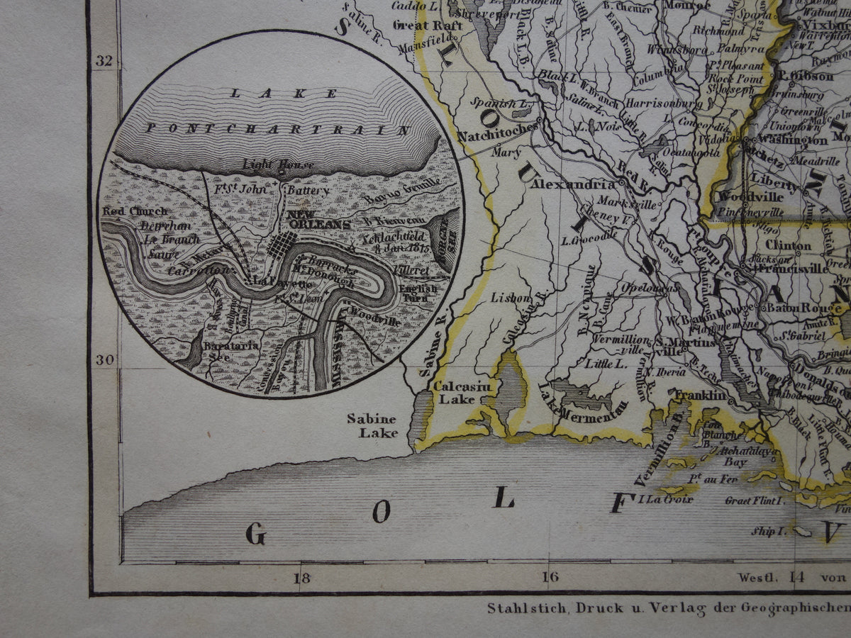 Old map Alabama Mississippi Louisiana and Arkansas United States - 1850 original antique map USA New Orleans - vintage maps
