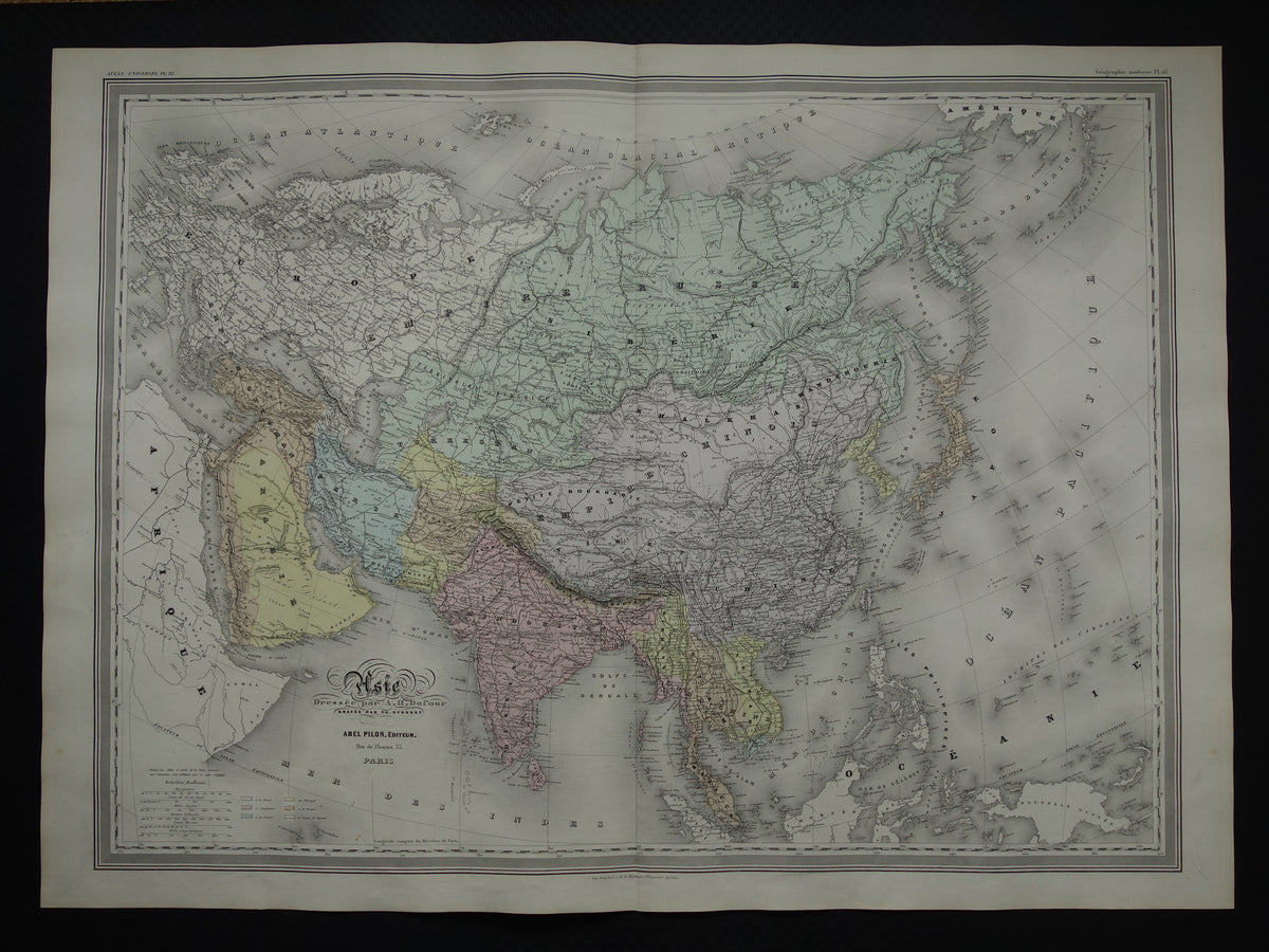 Antieke kaart van Azië uit 1880 Grote oude landkaart Azië continent Originele vintage kaarten
