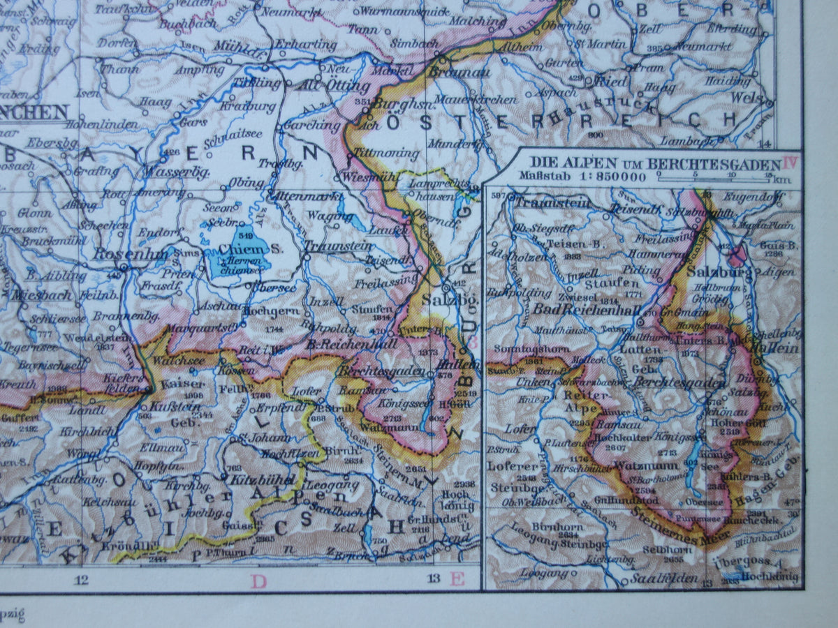 DUITSLAND oude landkaart van Beieren 1928 originele vintage Duitse kaart München Augsburg Nürnburg