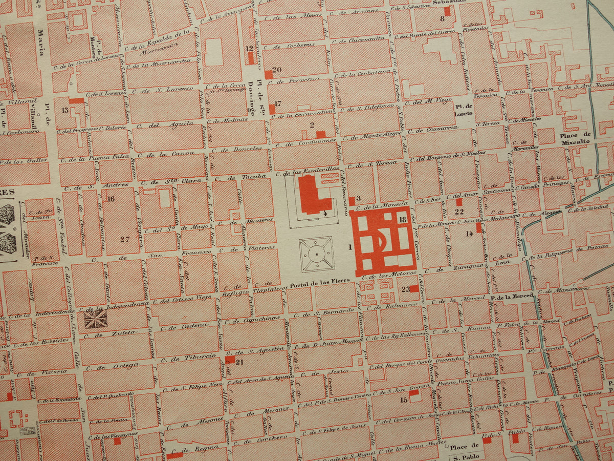 MEXICO-STAD oude kaart van Mexico-Stad 1896 originele antieke Franse plattegrond