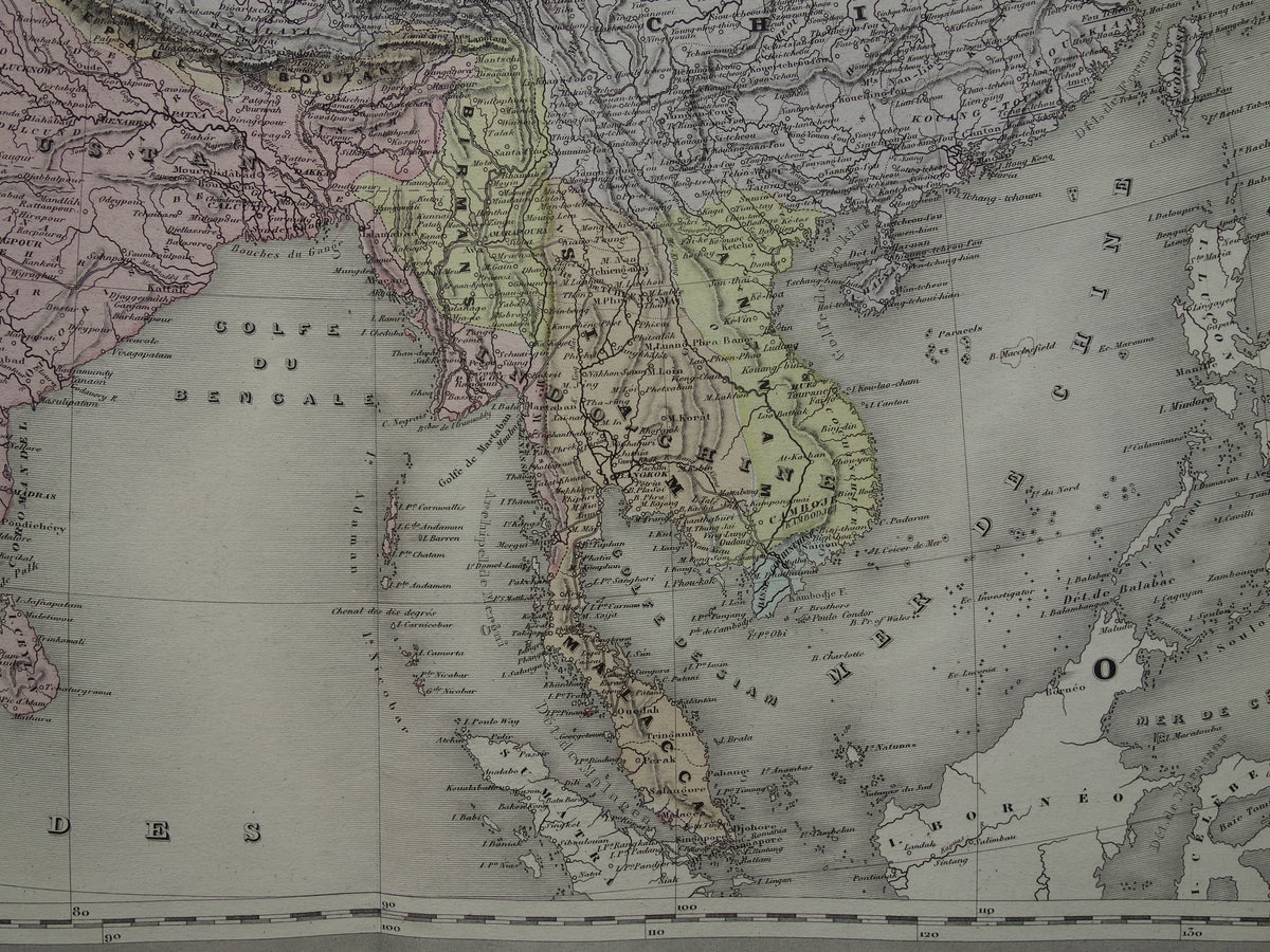 Antique map of Asia from 1880 Large old map of Asia continent Original vintage maps