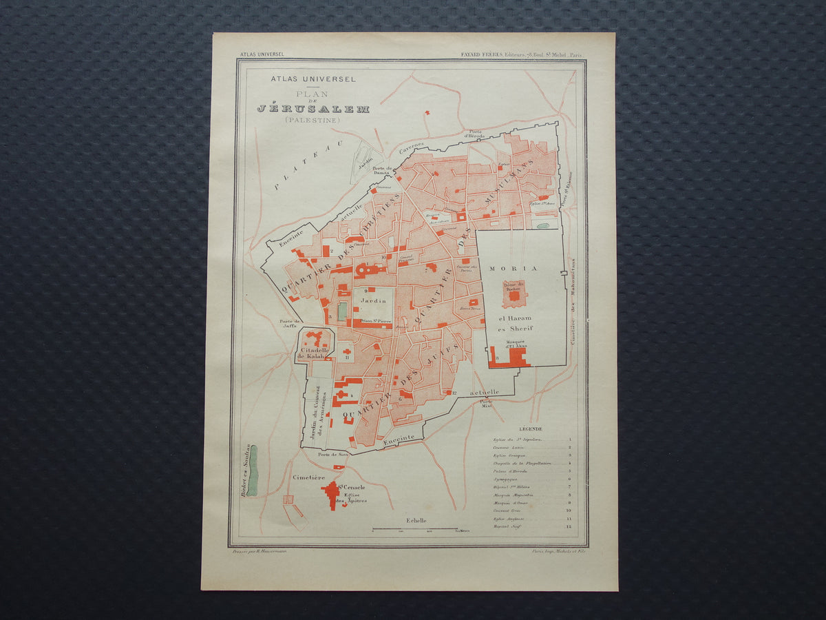 Oude kaart van Jeruzalem uit 1896 antieke Franse plattegrond van Jeruzalem