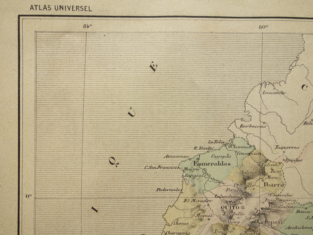 ECUADOR oude kaart uit 1896 originele antieke Franse handgekleurde landkaart Ecuador