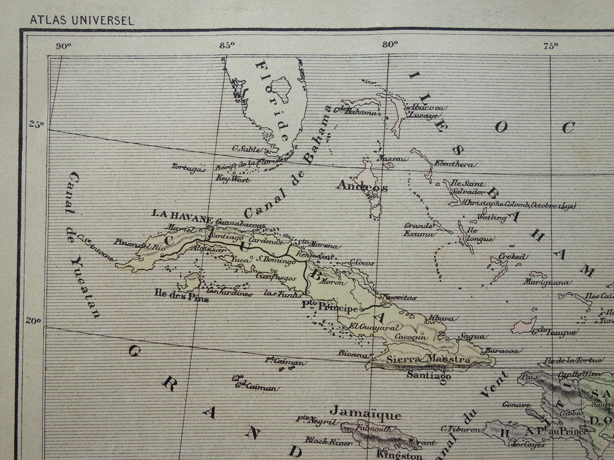 ANTILLEN Oude landkaart van het Caribisch gebied Originele antieke kaart