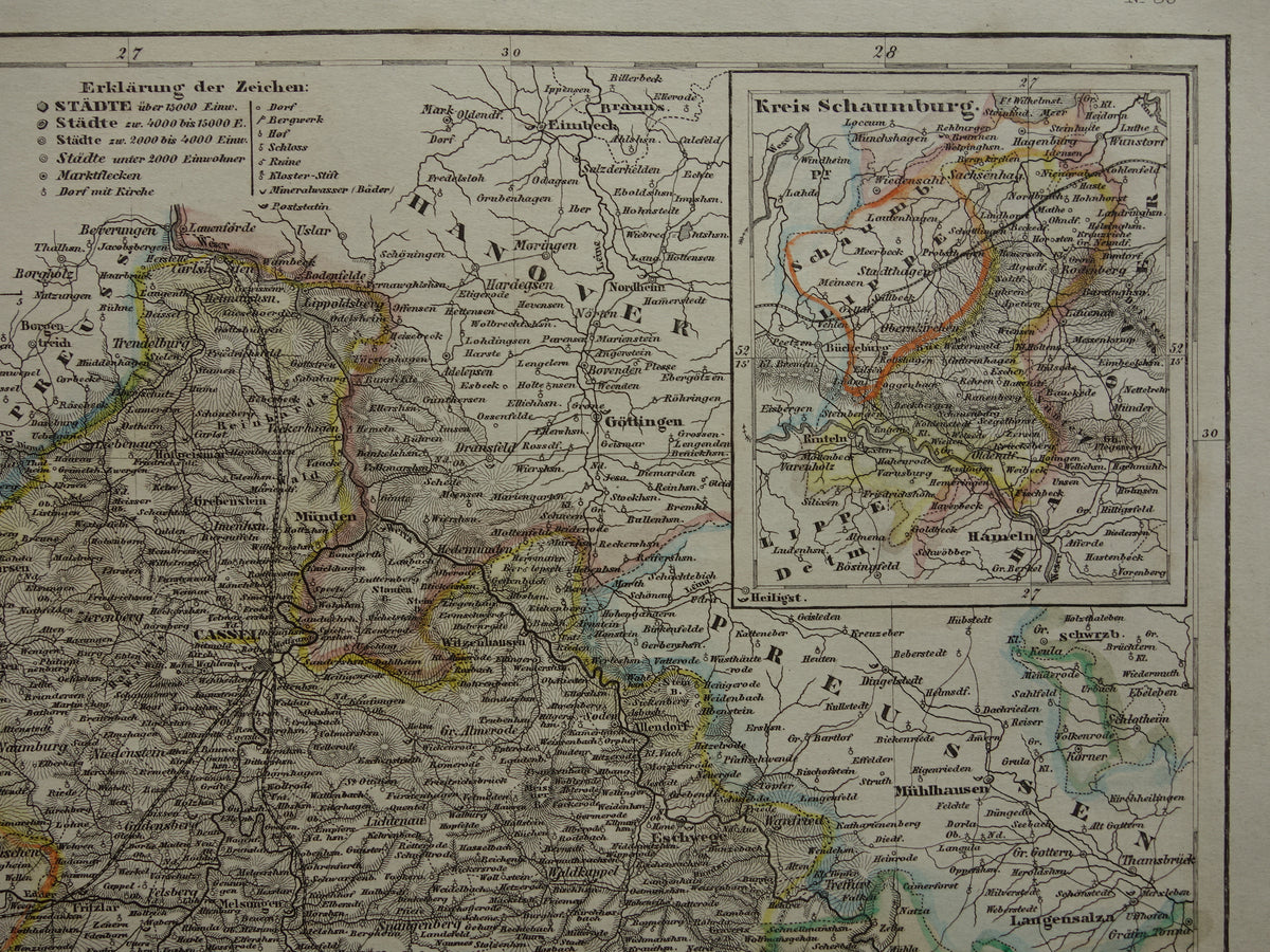 HESSEN Germany old map from 1849 - original antique map Germany - vintage historical maps Kassel