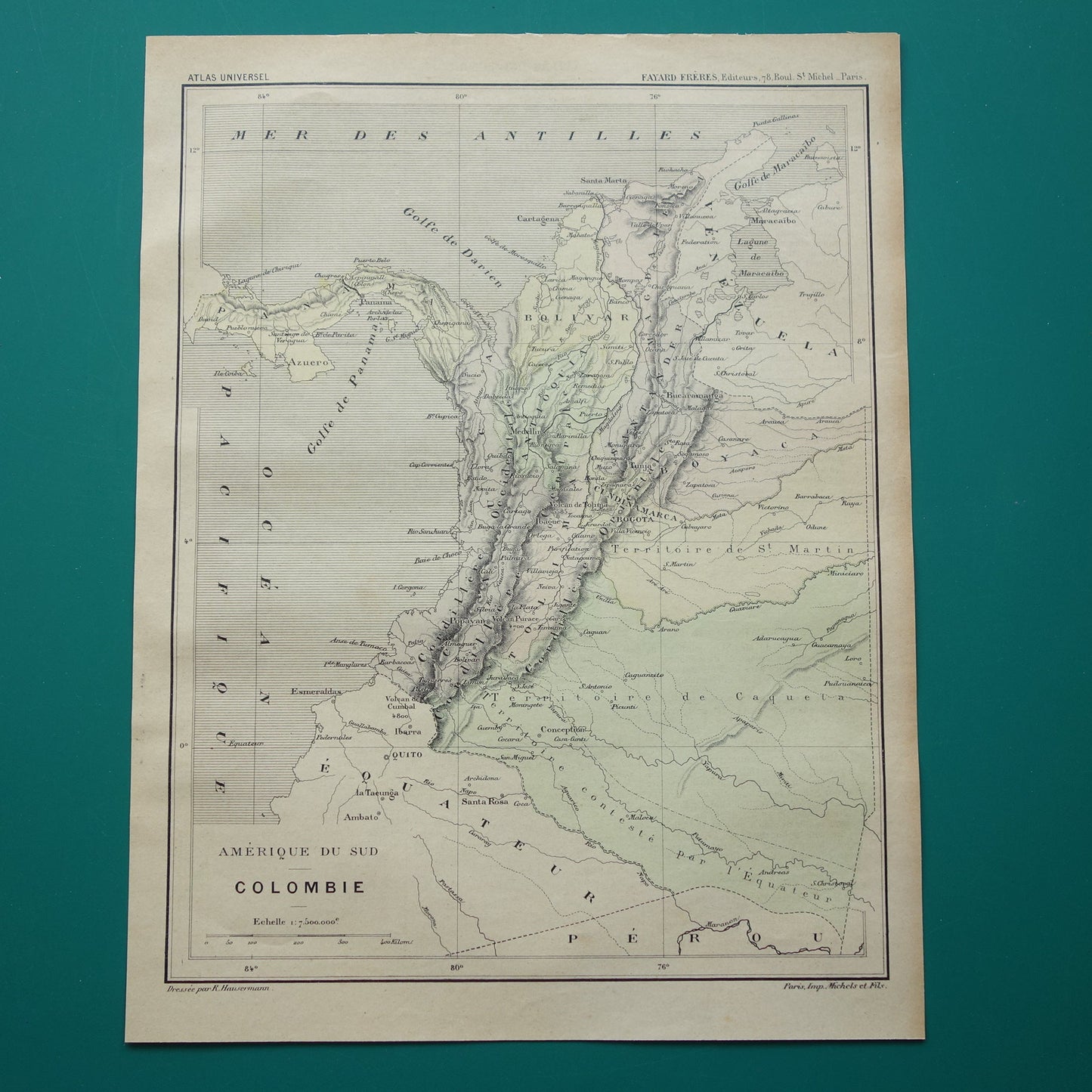 COLOMBIA Old map of Colombia Original antique French hand-colored map
