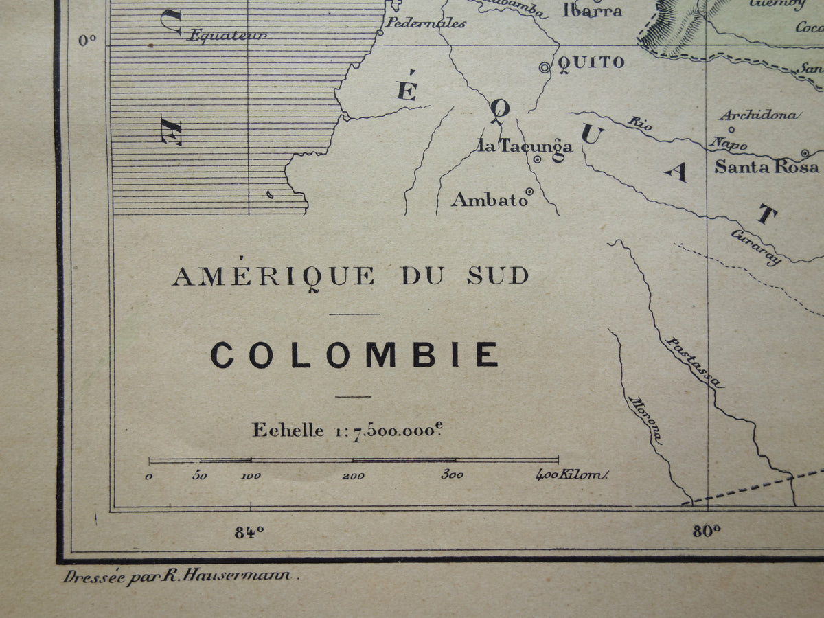 COLOMBIA Oude landkaart van Colombia Originele antieke Franse handgekleurde kaart