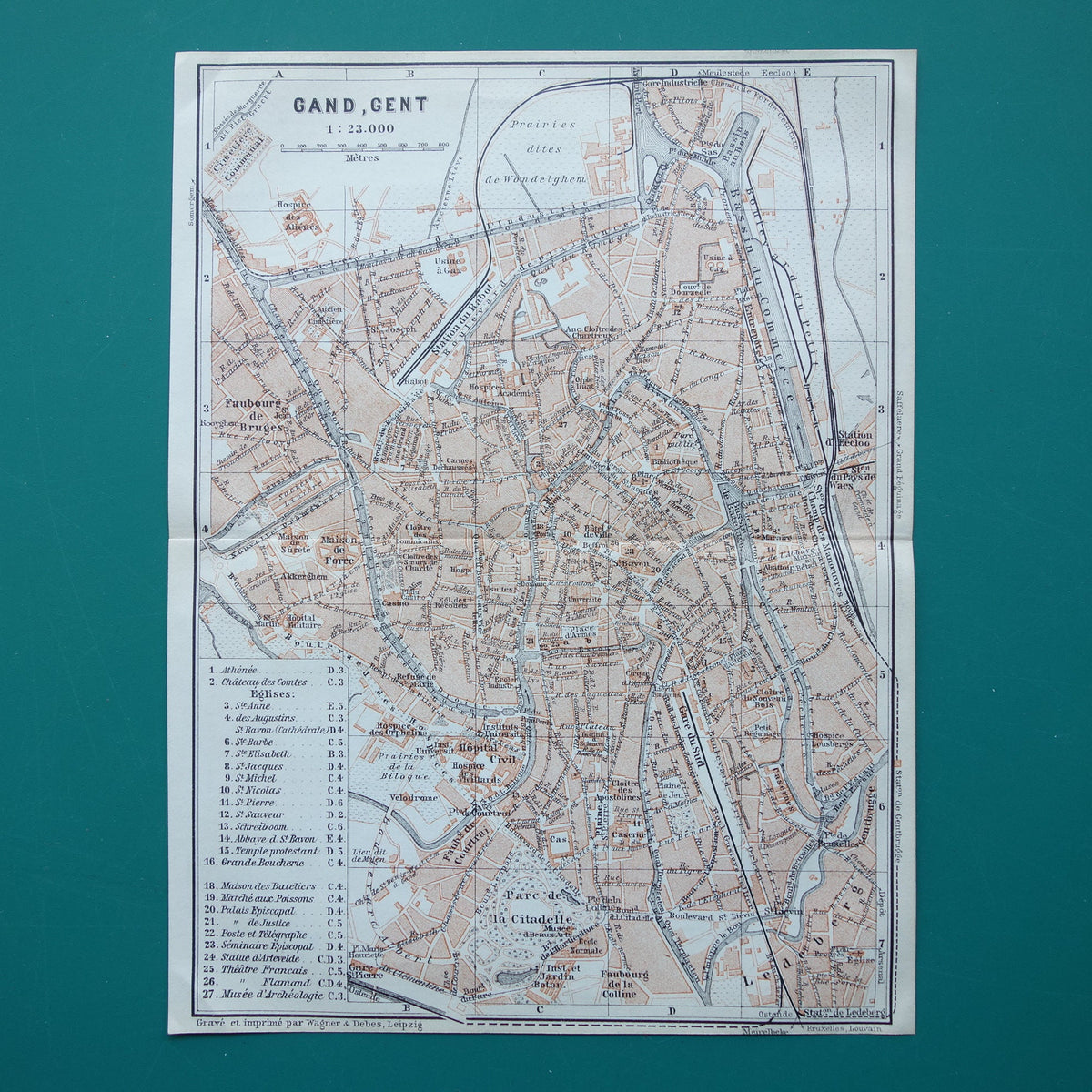 GENT oude kaart van Gent België uit 1910 kleine originele antieke plattegrond landkaart