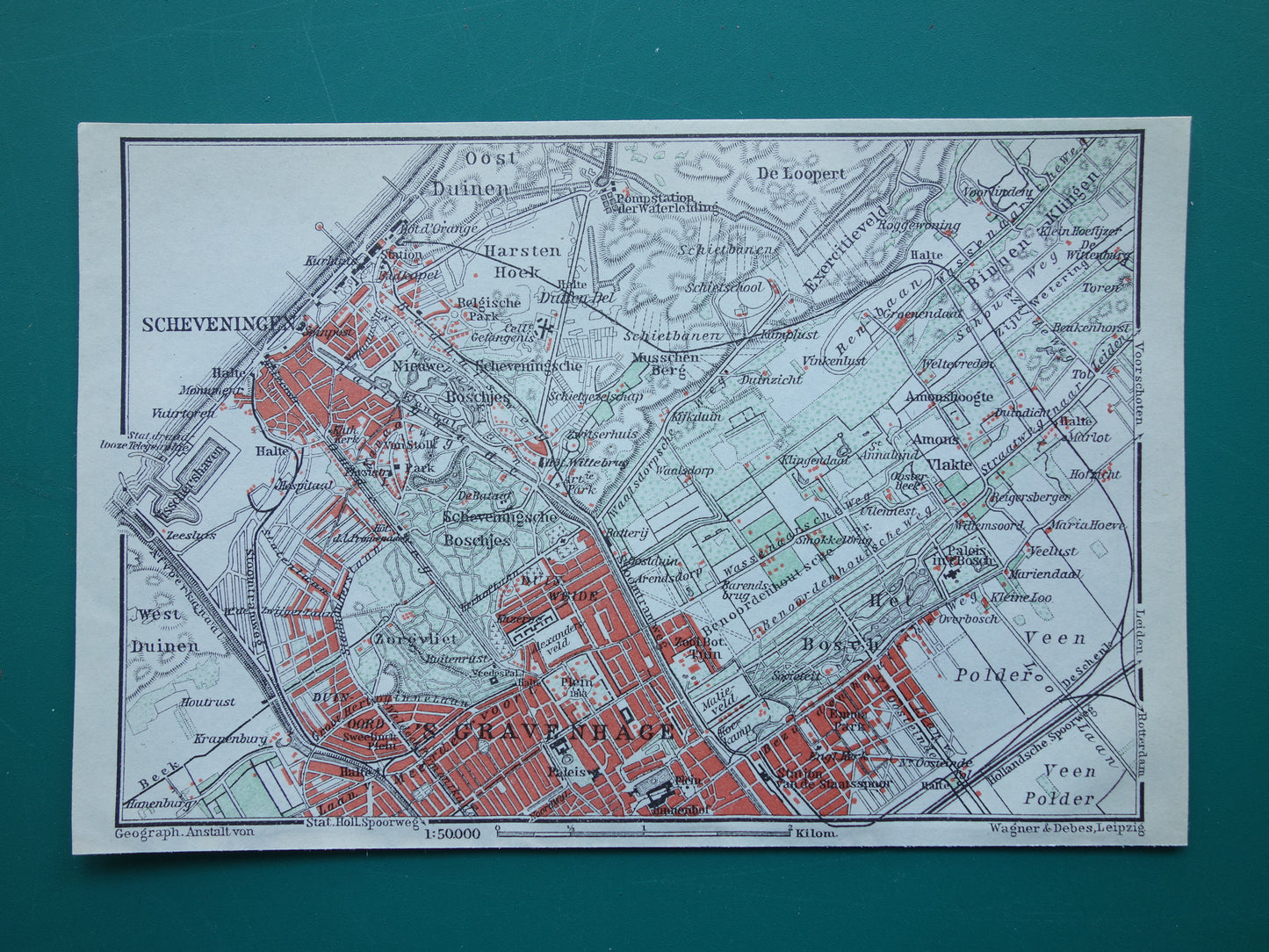 SCHEVENINGEN oude kaart van Scheveningen en Den Haag 1910 kleine originele antieke plattegrond Nederland