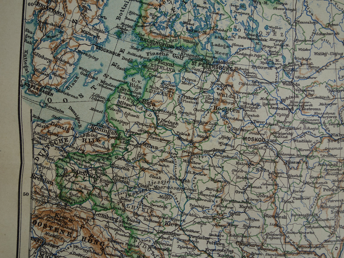 RUSLAND Oude Nederlandse landkaart van Europees Rusland uit 1910 Vintage landkaart Oost-Europa