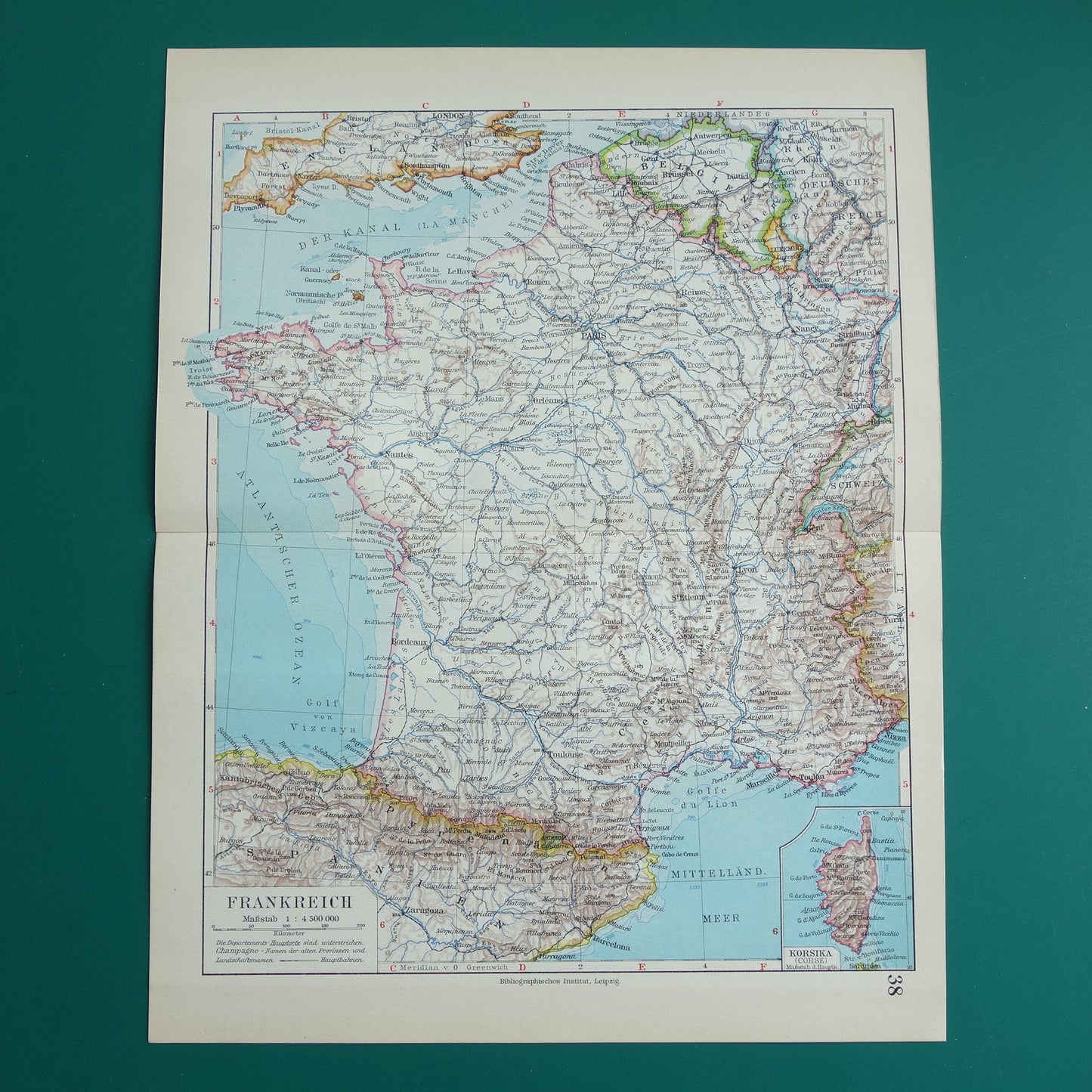 Old map of France in the year 1928