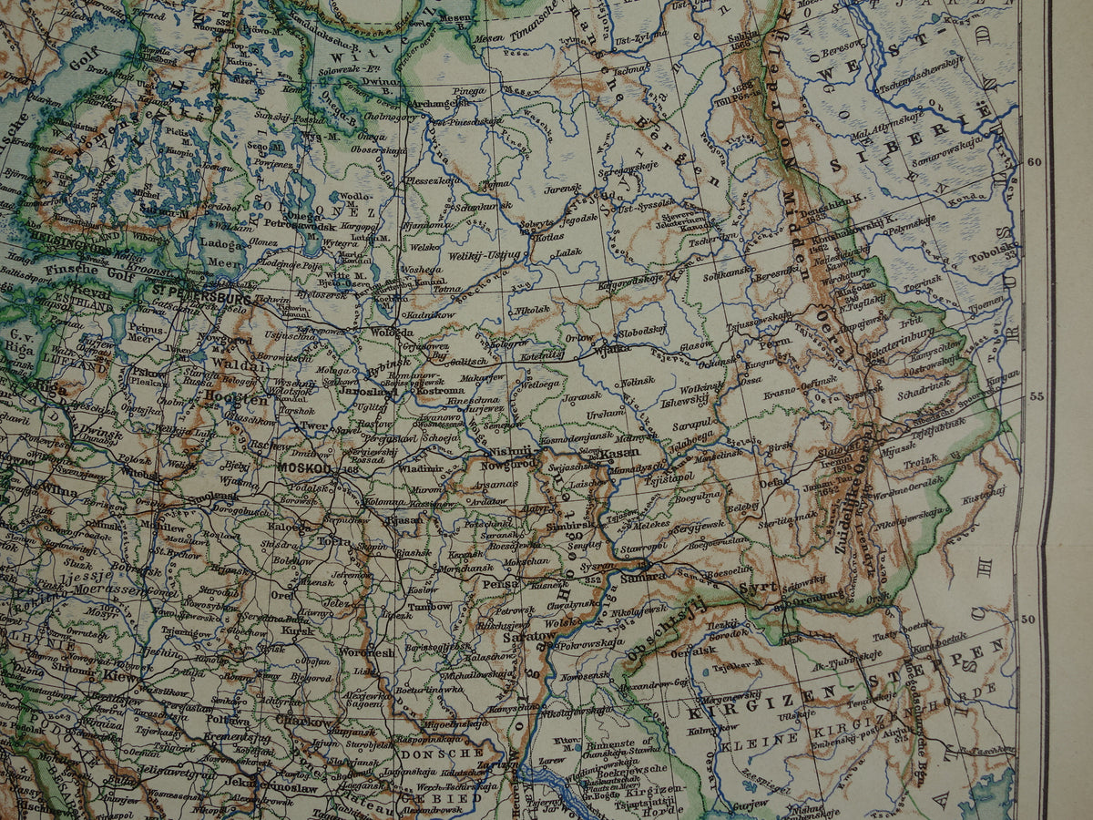 RUSLAND Oude Nederlandse landkaart van Europees Rusland uit 1910 Vintage landkaart Oost-Europa