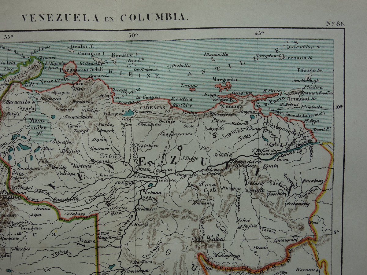 Venezuela and Colombia old map original antique Kuyper map from 1882 vintage maps