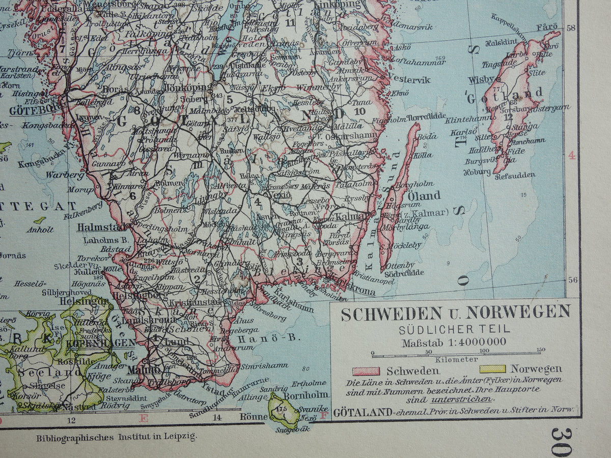 Old map of Sweden and Norway from 1928 original vintage map Stockholm Oslo