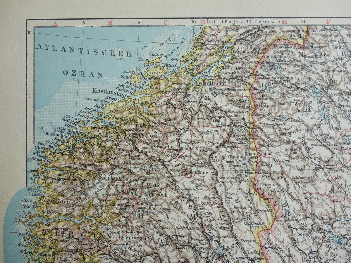 Old map of Sweden and Norway from 1928 original vintage map Stockholm Oslo