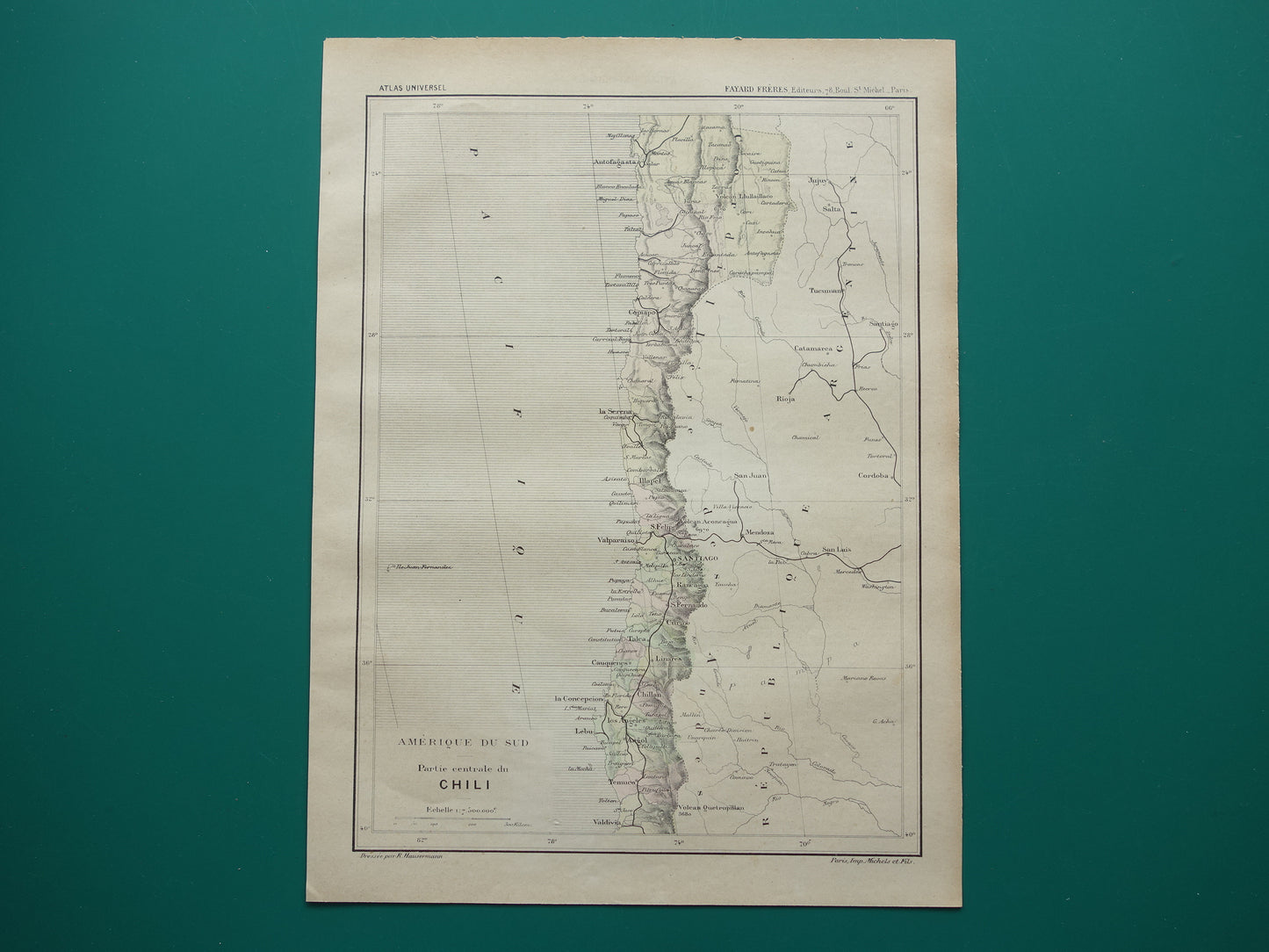 CHILI oude landkaart uit 1896 originele antieke Franse kaart van Chili