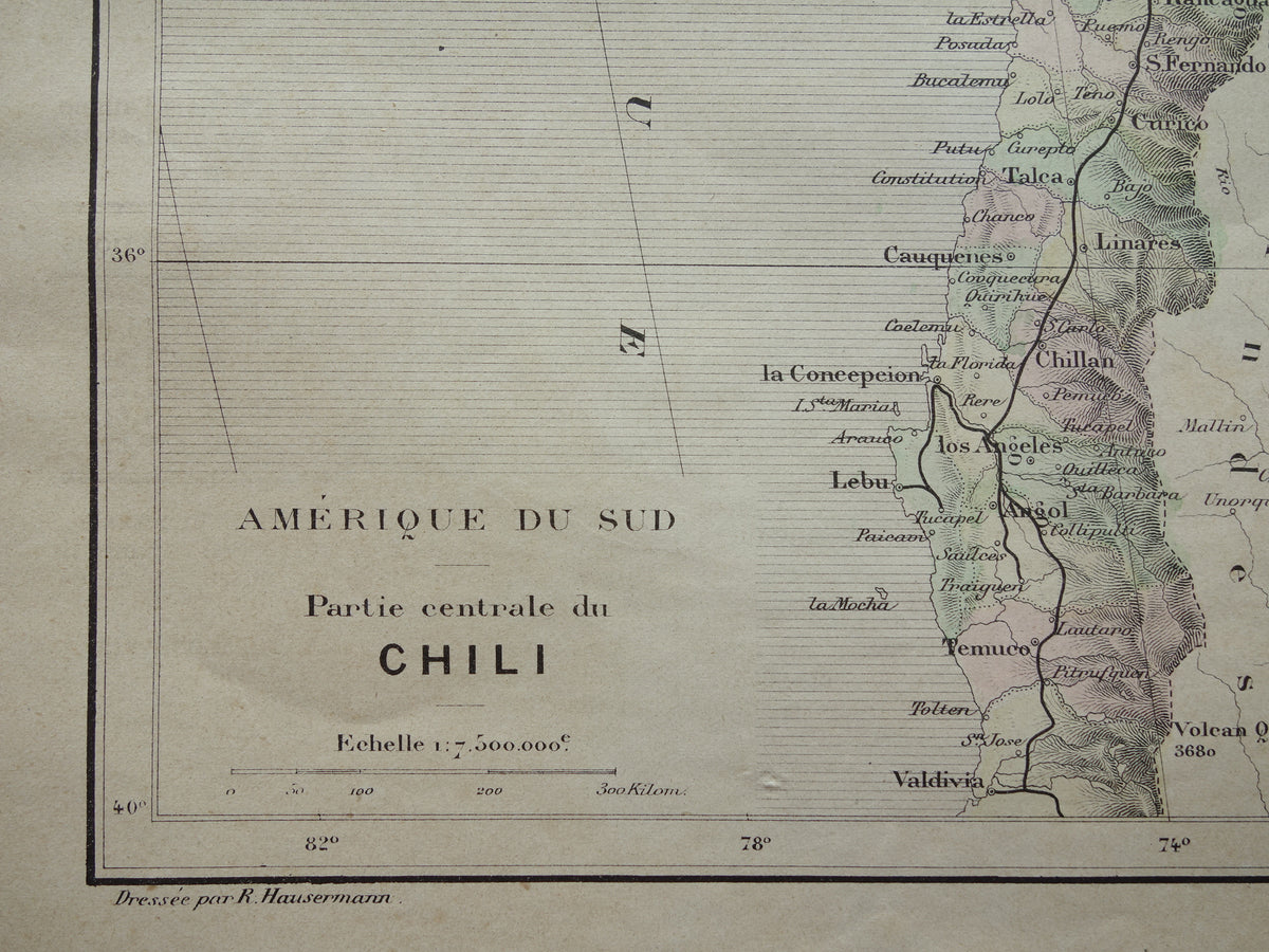 CHILE old map from 1896 original antique French map of Chile